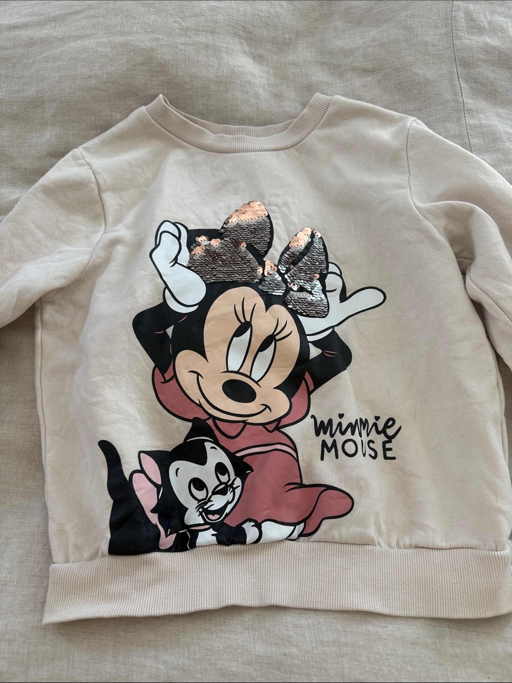 H&M Cream Kids Sweatshirt with Sequin Minnie Mouse Bow
